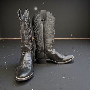 Justin 1409 Buck western Cowboy Boots Men's Size 10D Black Round Toe Pull-On